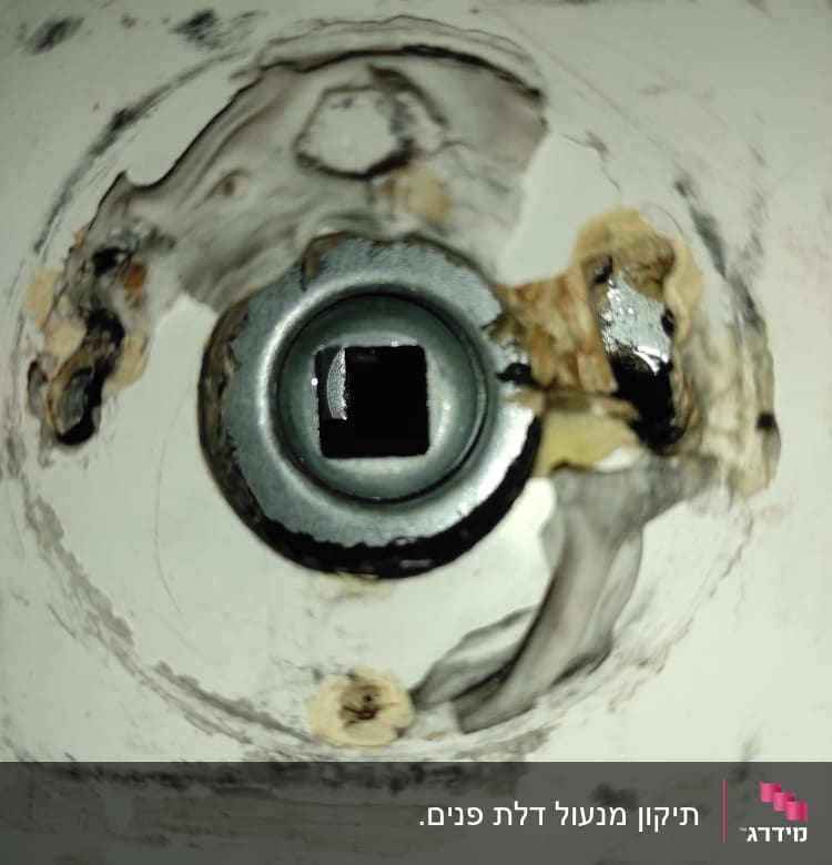 תקריב של מנעול מתכת עם סימני שחיקה